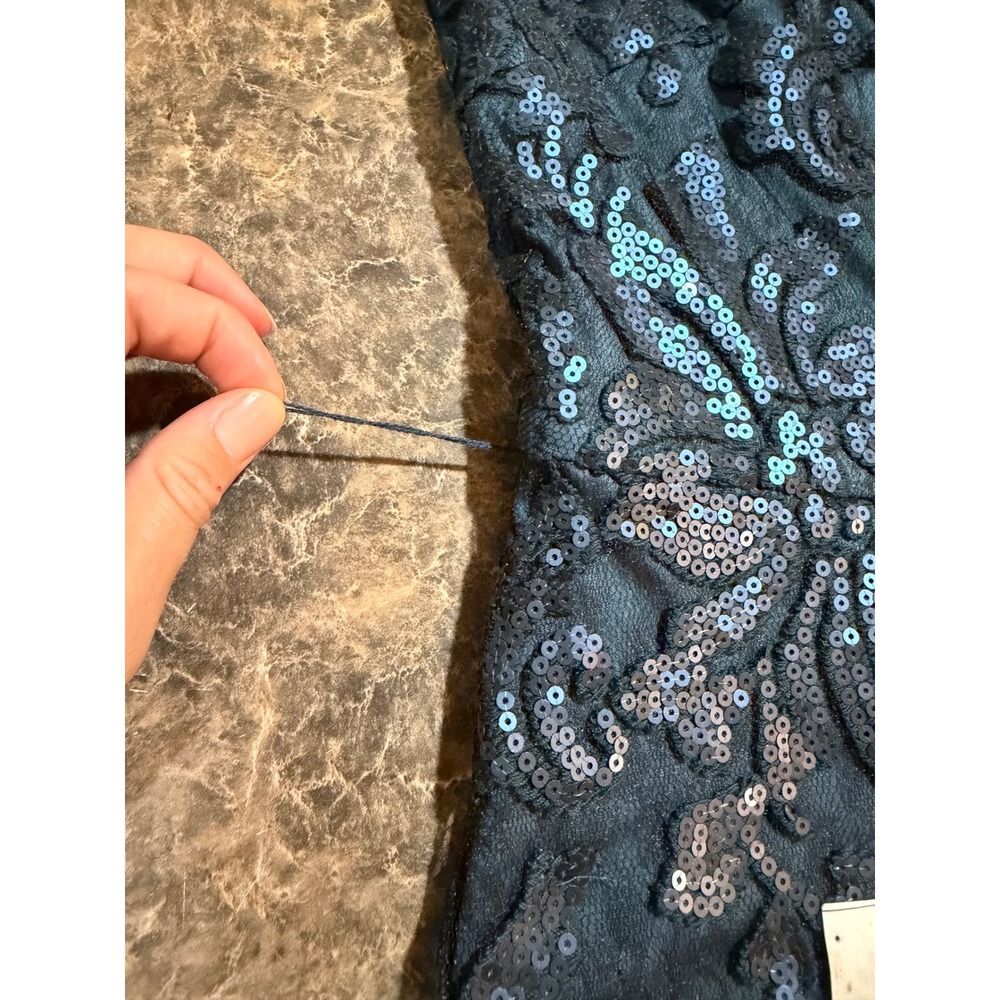 Tadashi Shoji Teal Sequin Lace Ruffle Cocktail Evening Glam Dress 6 NEW Mermaid - Picture 8 of 13